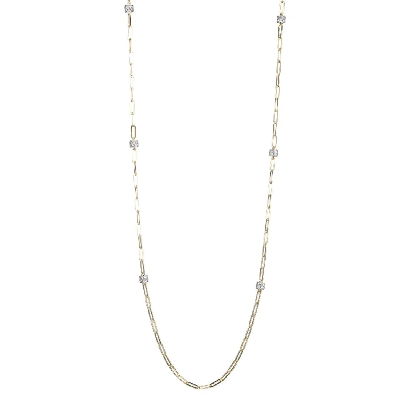 women's minimalist gold necklaces -Paperclip Necklace with Crystal Rondelle Stations