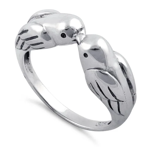 women's high-end rings -Sterling Silver Love Bird Kissing Ring