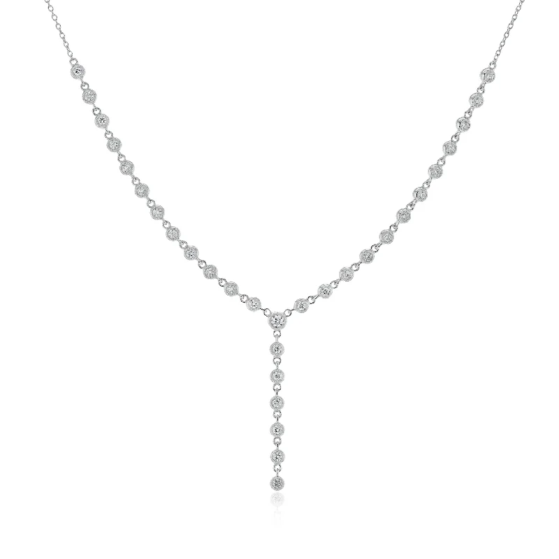 women's gemstone necklaces -18K WG Diamond "Y" Necklace