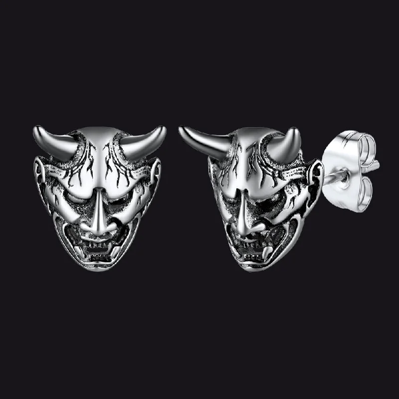 women's colorful earrings -Halloween Hannya Mask Devil Horn Earrings For Men