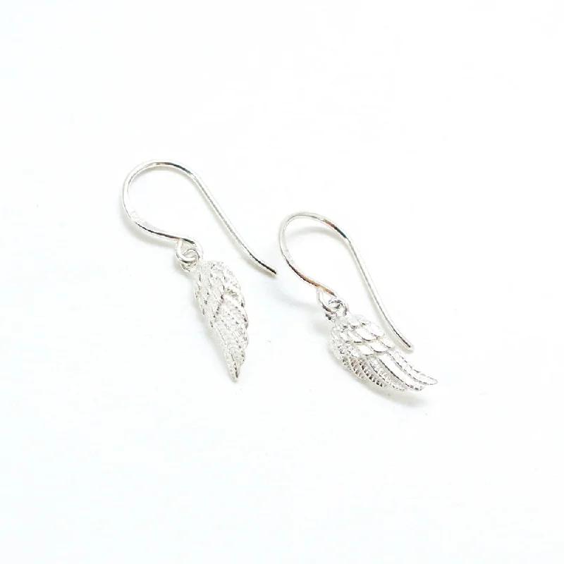 women's classic earrings -Silver Tiny Drop Wing Earrings