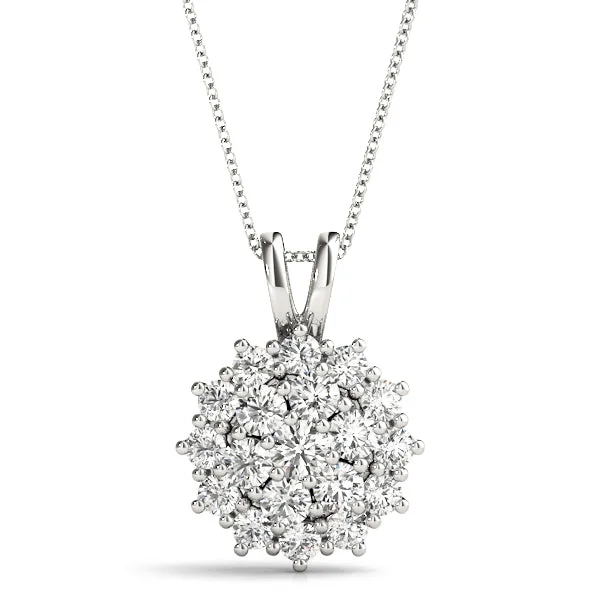 women's flower-shaped necklaces -14K Gold Cluster Diamond Necklace / Pendant