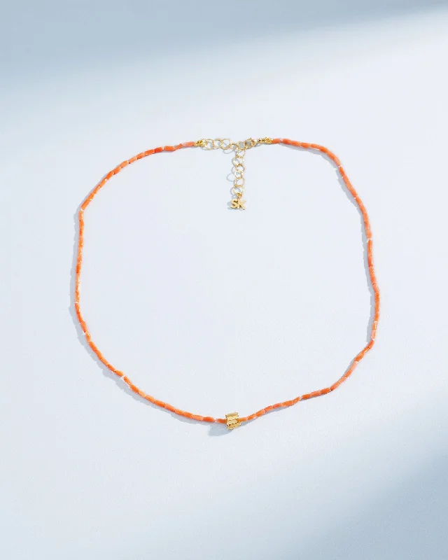 women's beaded necklaces -Infinite Beaded Pink Coral & Mini Golden Rondelle Necklace