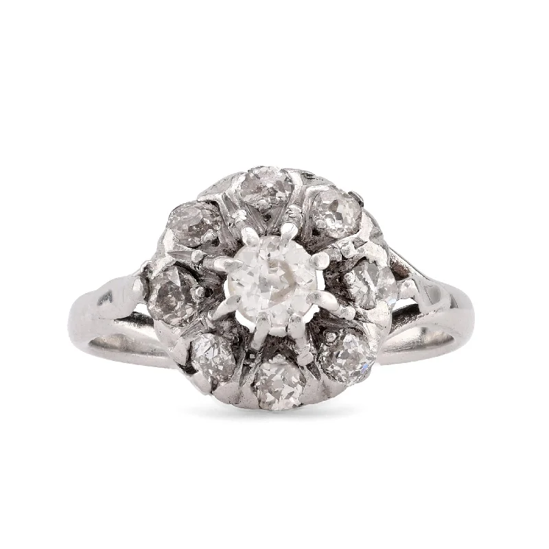 women's everyday necklaces -Art Deco Old Mine Diamond 18K White Gold Cluster Ring