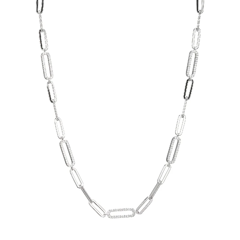 women's double-strand necklaces -Oblong Crossed Chain Necklace with Crystal Stations