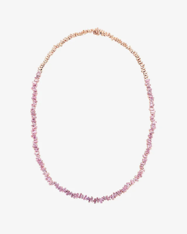 women's holiday necklaces -Bold Pink Sapphire Tennis Necklace