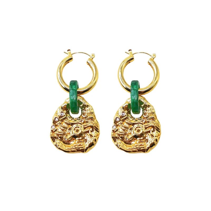 women's butterfly earrings -LOVE ODYSSEY 18K Gold / Platinum Plated Ancient Bronze Phoenix Coin Drop Earrings