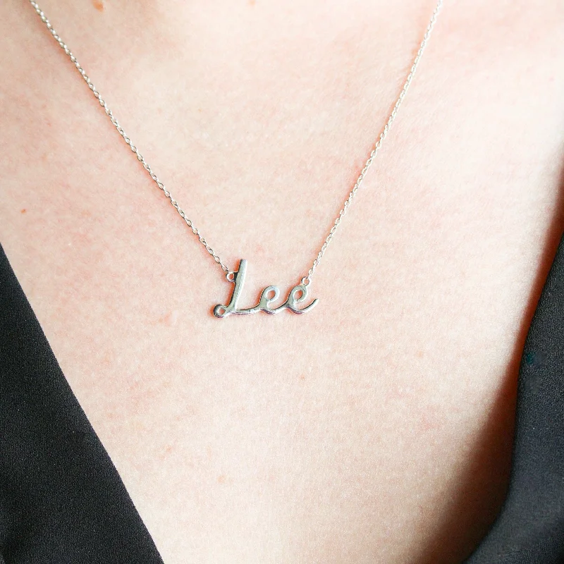 women's crystal-encrusted necklaces -Lee Script Necklace