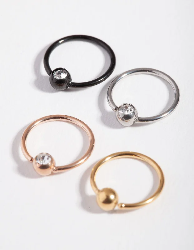 women's luxury gemstone rings -Mixed Metals Diamante Nose Ring 4-Pack