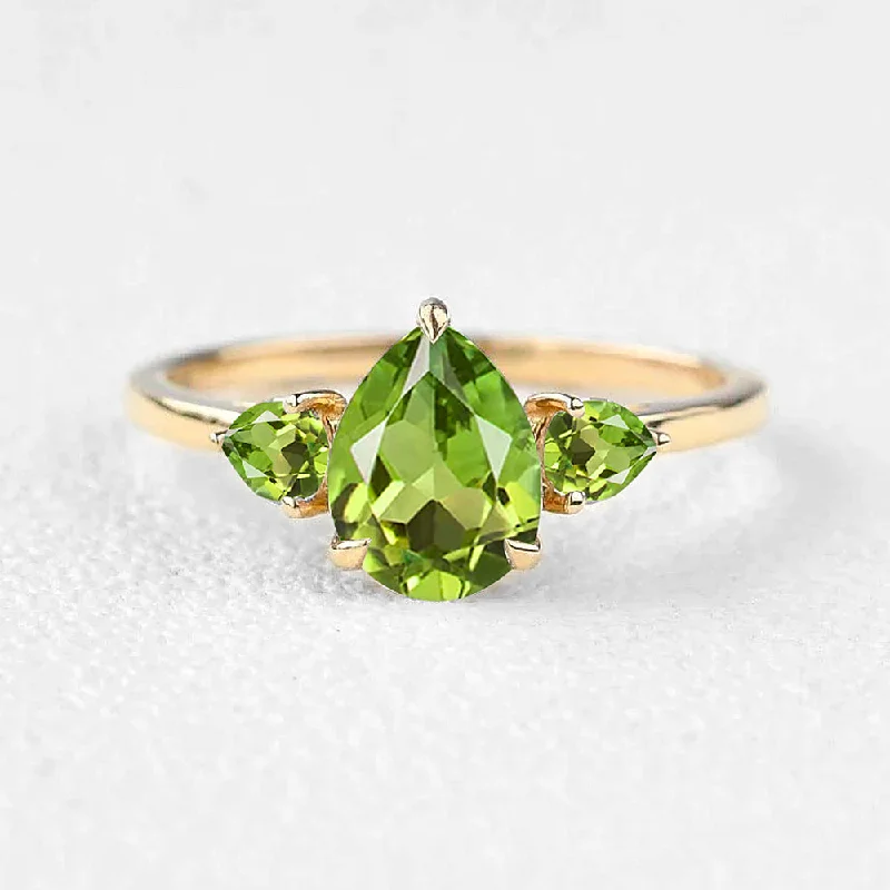 women's long necklaces -Pear Peridot Three Stones Engagement Ring