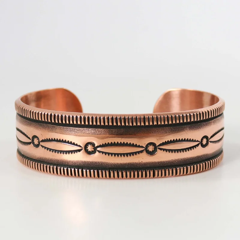 women's engraved bangles -Stamped Copper Cuff