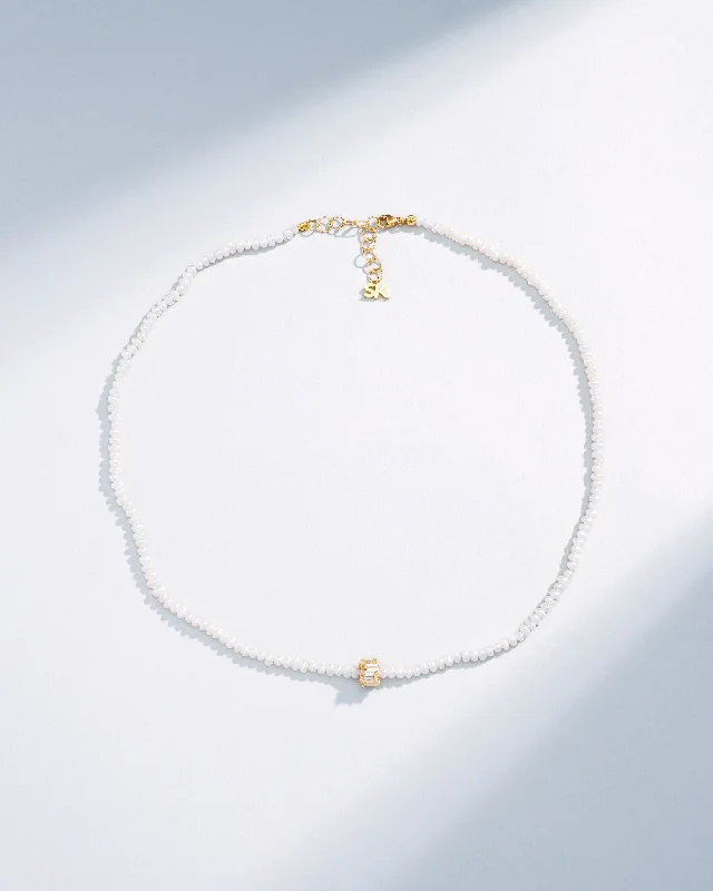 women's colored gemstone necklaces -Infinite Beaded White Pearl & Mini Diamond Rondelle Necklace