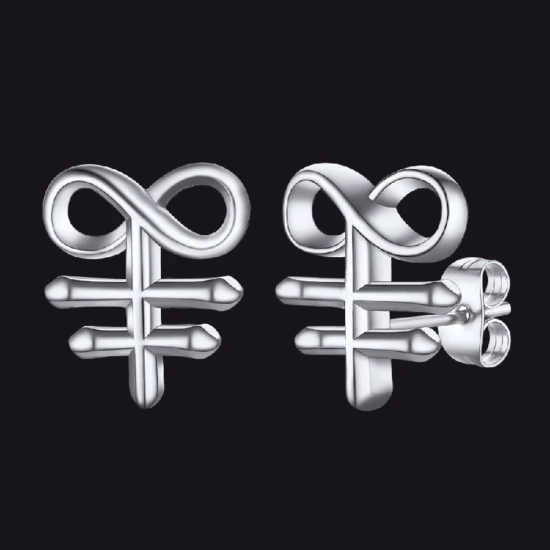 women's pearl earrings -Satanic Leviathan Cross Stud Earrings For Men