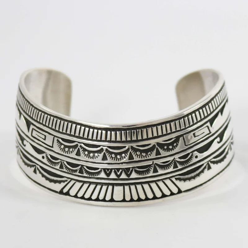 women's luxury bangles -Silver Stamped Cuff