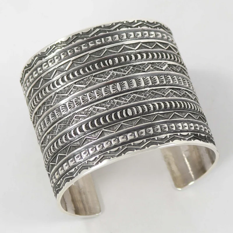 women's braided bangles -Stamped Silver Cuff