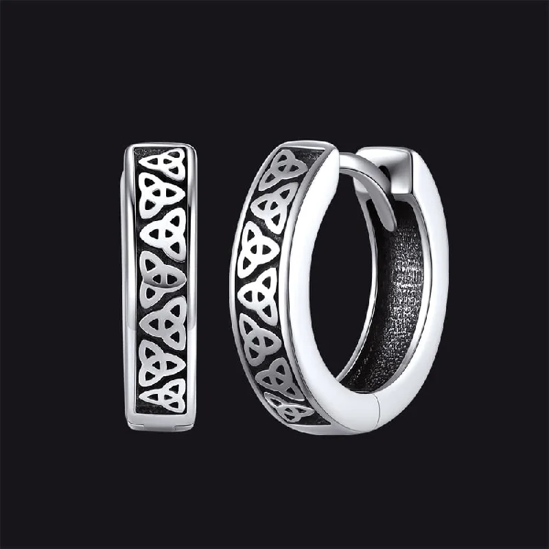 women's classic pearl stud earrings -Sterling Silver Celtic Knot Huggie Hoop Earrings for Men