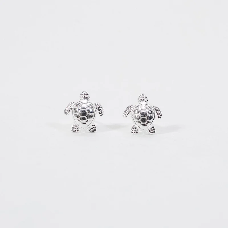 women's geometric stud earrings -Silver Turtle Studs