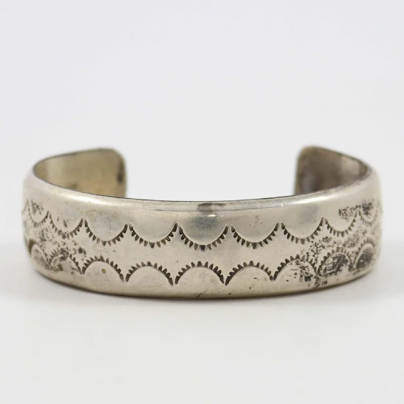 women's simple bangles -1990s Stamped Silver Cuff