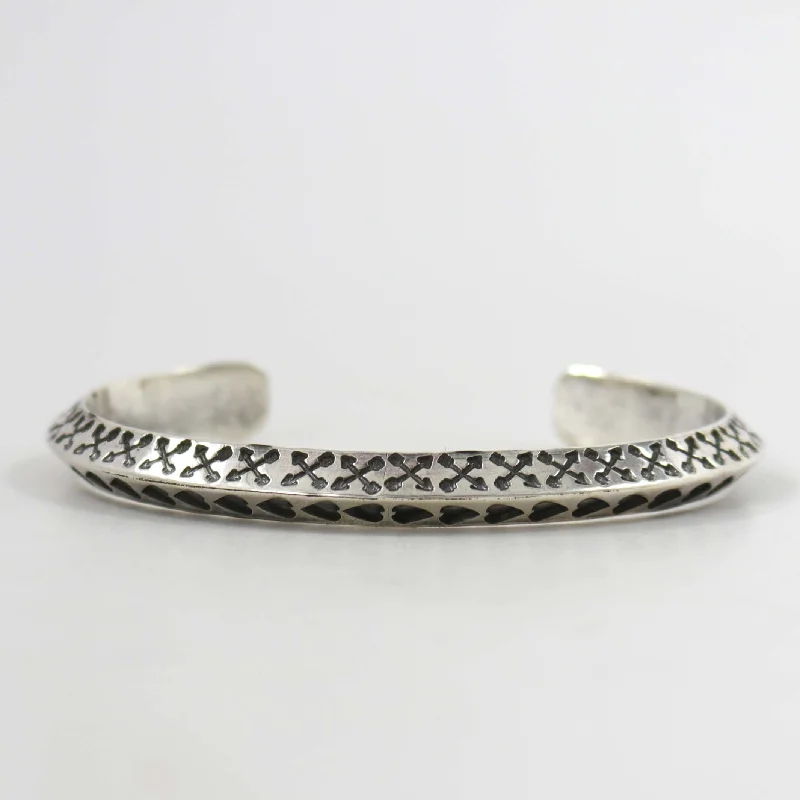 women's gold bangles -Stamped Silver Cuff