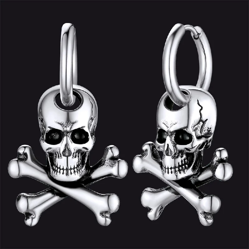 women's gold hoop earrings -Punk Skull Crossbone Hoop Earrings Gift for Men