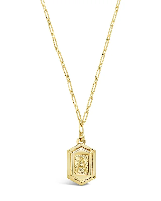 women's luxury statement necklaces -Hexagon Tag Initial Pendant Necklace