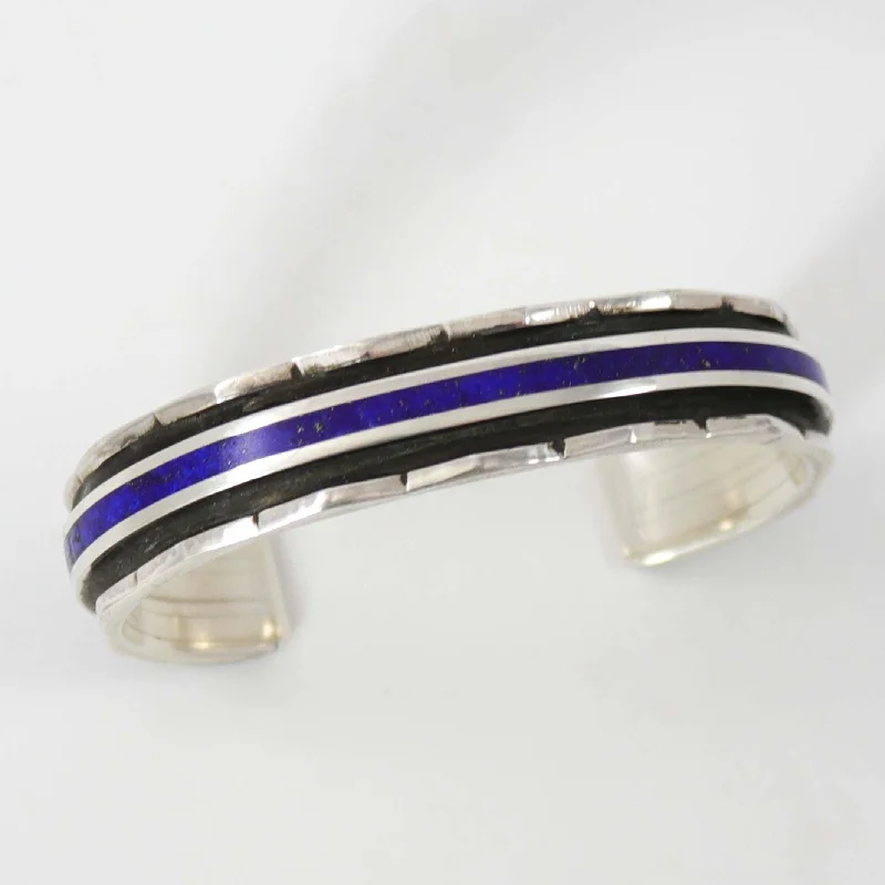 women's silver bangles -Lapis Inlay Cuff