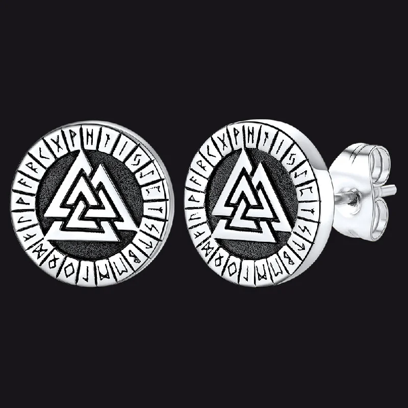 women's chandelier earrings -Viking Valknut Black Stud Earrings For Men With Runes