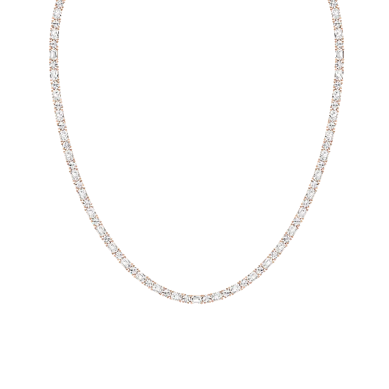 women's layered necklaces -Classic Round and Emerald Cut Tennis Necklace