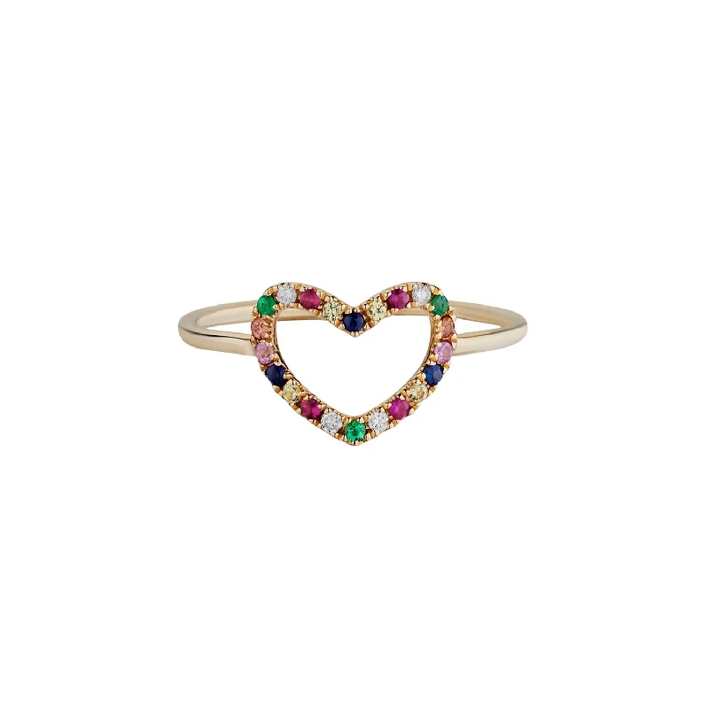 women's moon and star rings -RAINBOW & DIAMOND HEART RING