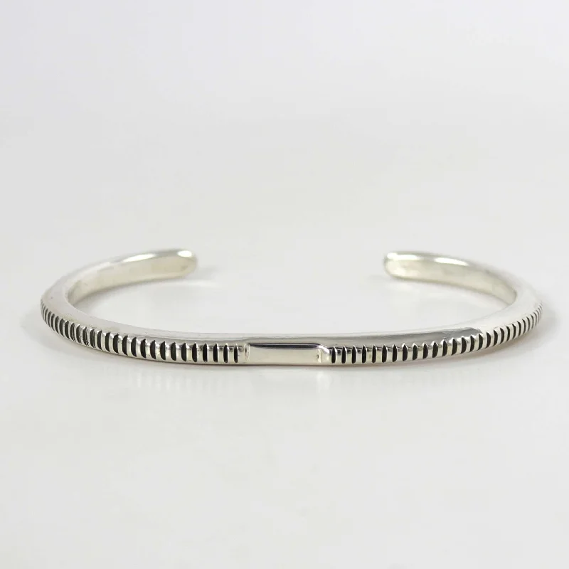 women's vintage bangles -Silver Stamped Cuff