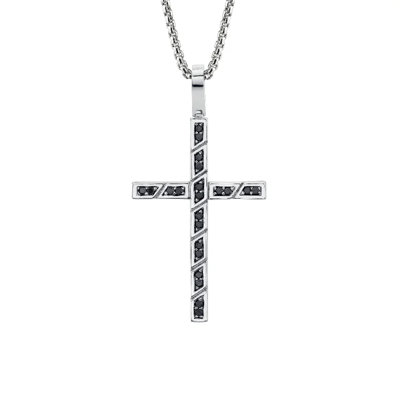 women's boho necklaces -Box Black Diamond Cross Pendant