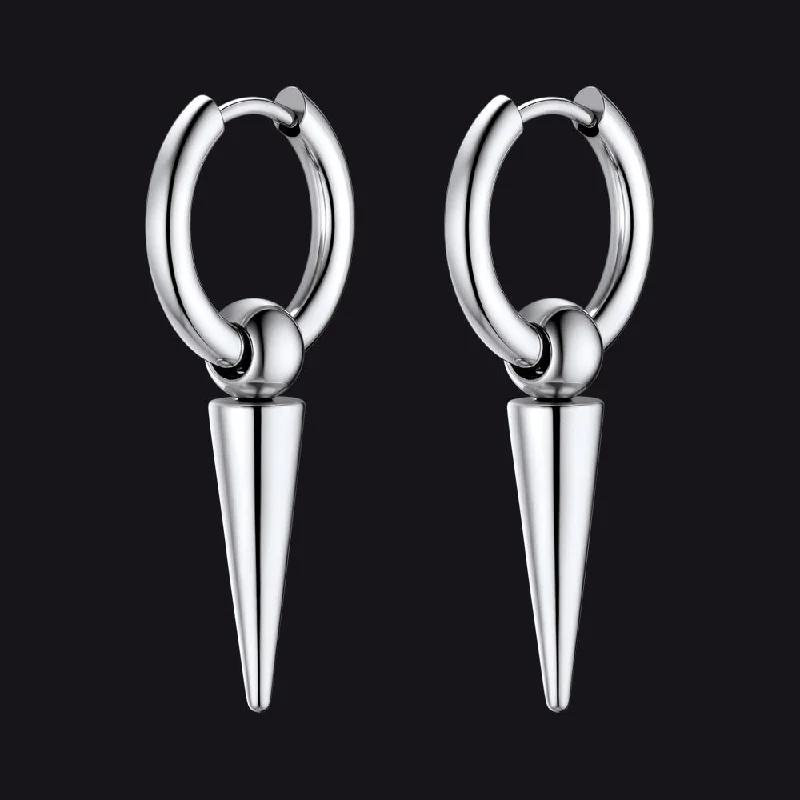 women's fashionable earrings -Long Spike Dangle Hoop Earrings For Men Women