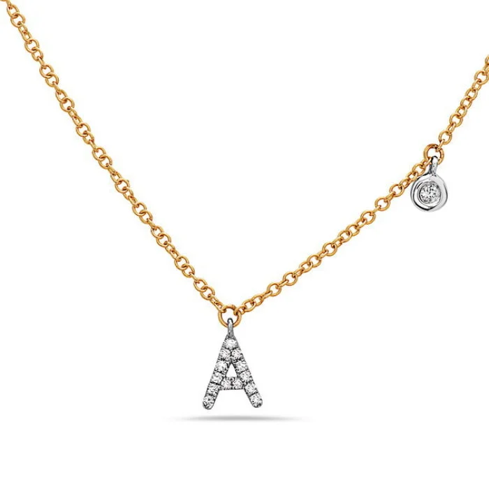 women's pendant necklaces -2-Tone Diamond Initial Necklace