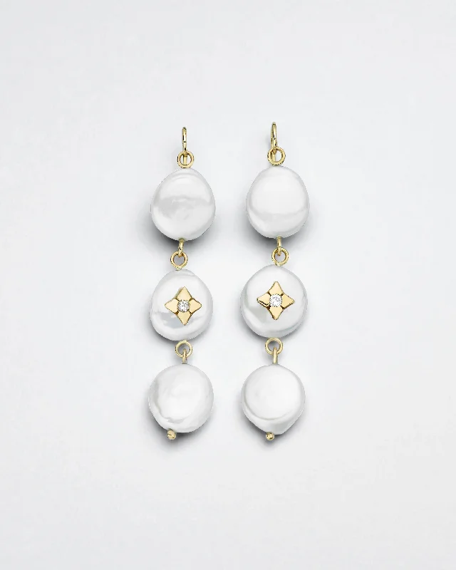 women's chunky earrings -Trio Pearl Coin Earrings