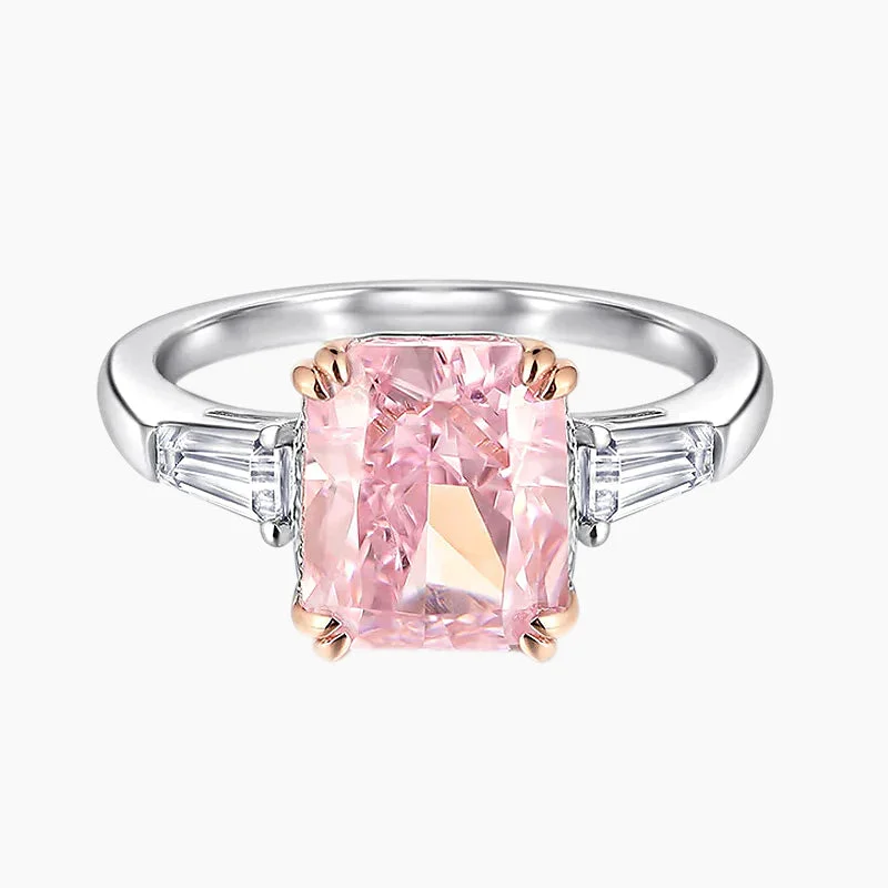 women's high-end rings -Pink Baguette Sterling Silver Ring