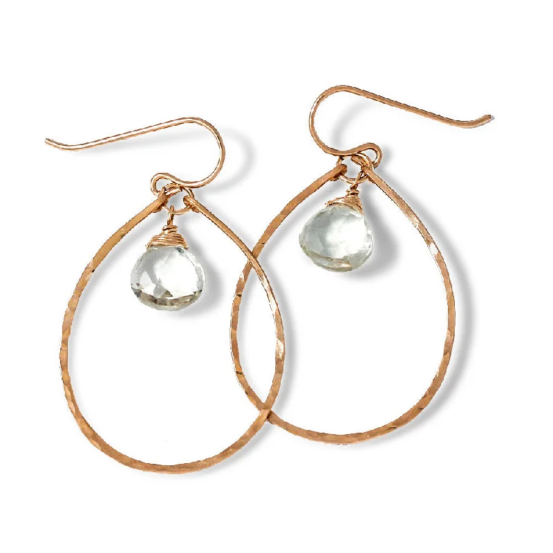 women's sophisticated earrings -Teardrop Gemstone  Hoops - Green Amethyst