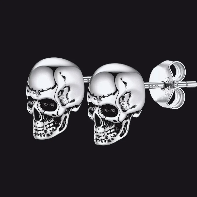 women's gold earrings -Gothic Punk Skull Stud Earrings Gift For Men