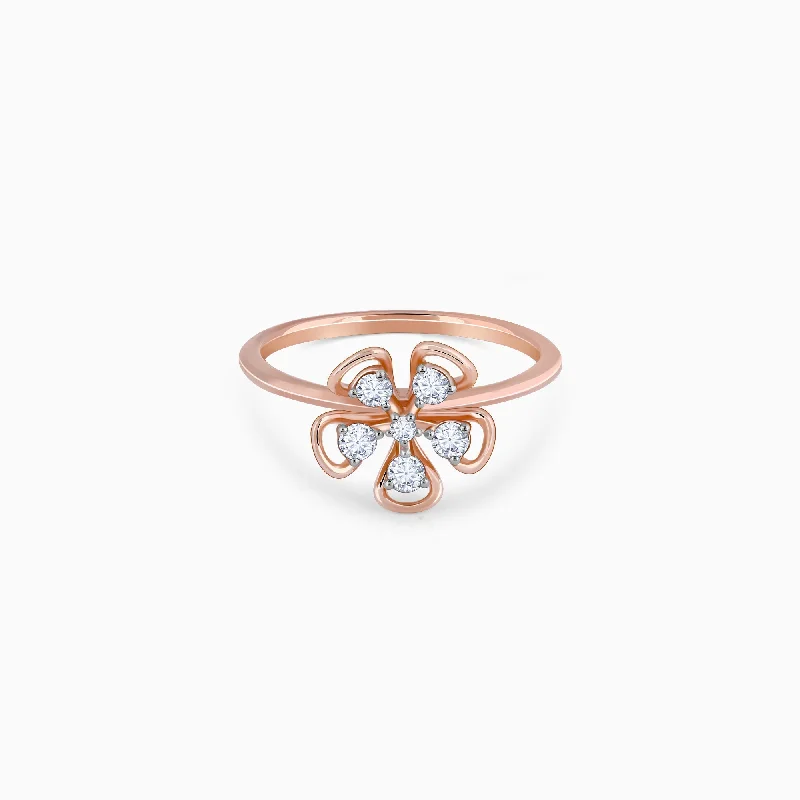 women's ruby rings -Rose Gold & Diamond Cute Bloom Ring