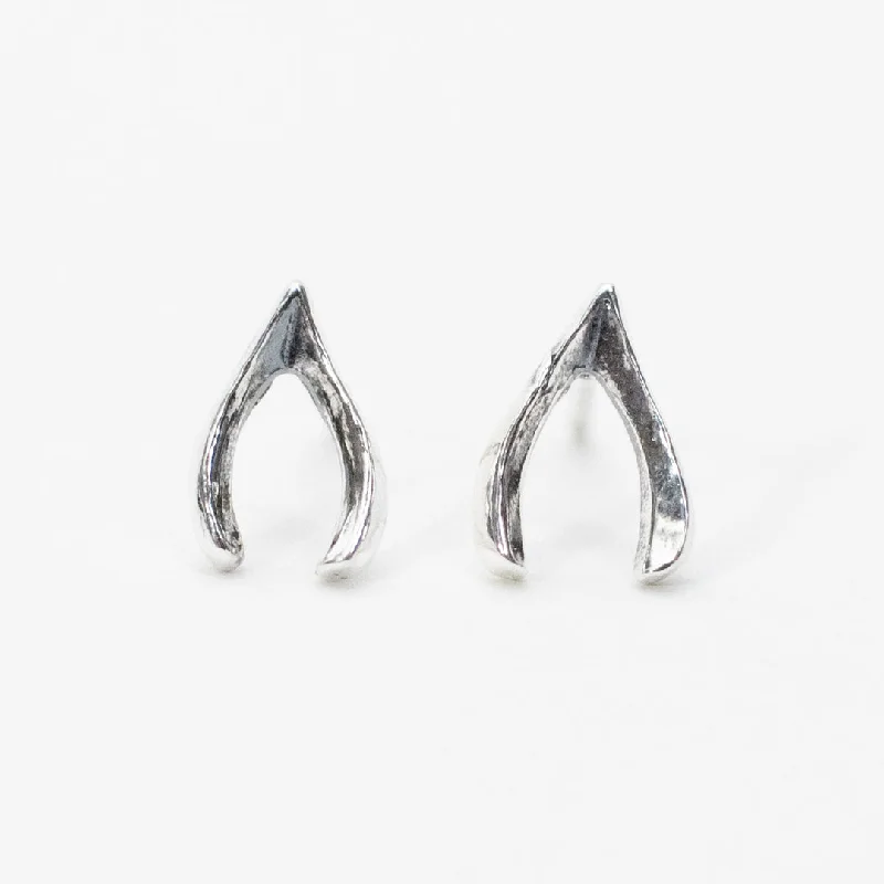 women's ear cuffs -Small Silver Wishbone Studs