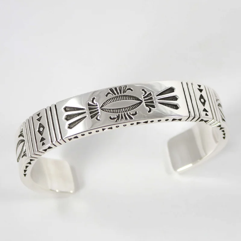 women's silver cuff bracelets -Stamped Silver Cuff