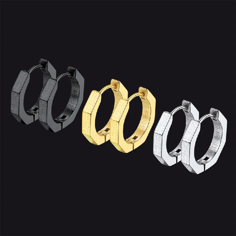 women's fashionable hoop earrings -Punk Octagon Piercing Huggie Hoop Earrings Set For Men 3 Pairs