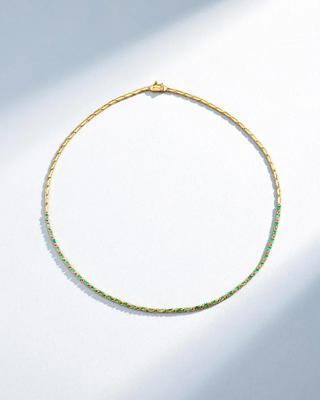 women's luxury diamond necklaces -Linear Half Emerald Tennis Necklace