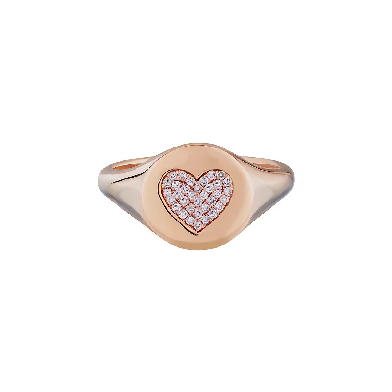 women's unique rings for her -PAVÉ DIAMOND HEART SIGNET RING