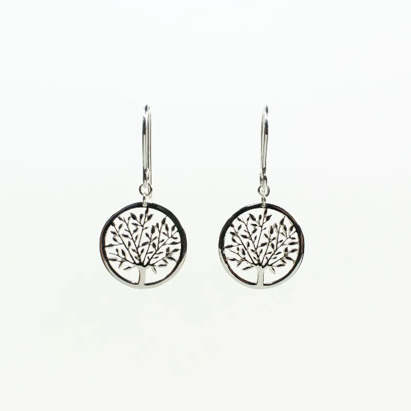 women's luxury stud earrings -Silver Cut Out Tree Earrings