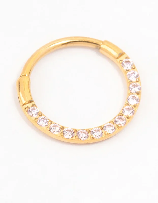 women's gold wedding rings -Gold Plated Titanium Cubic Zirconia Clicker Ring