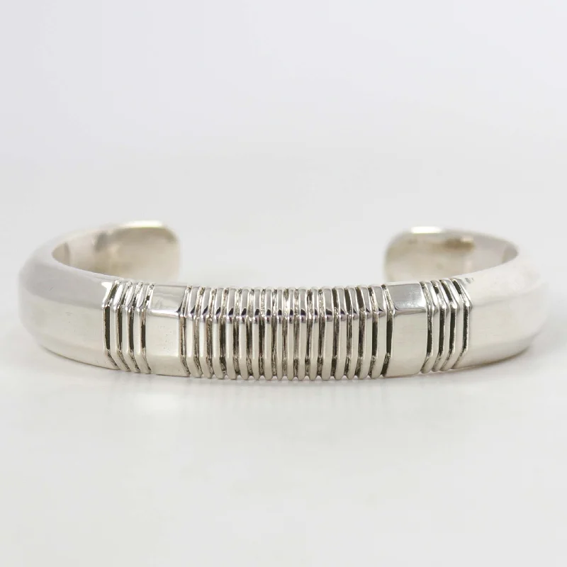 women's statement gold bracelets -Filed Silver Cuff