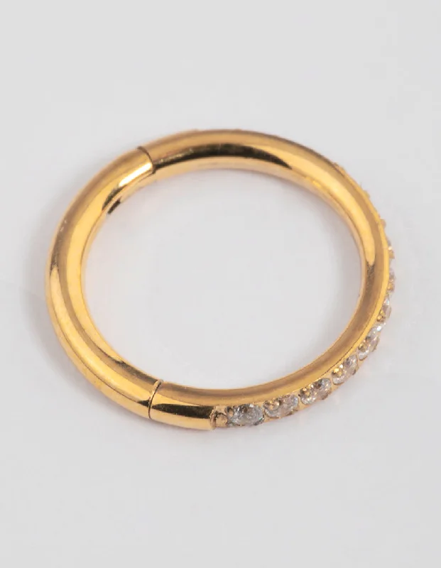 women's wedding ring sets -Gold Plated Surgical Steel Fine Pave Band Clicker Ring