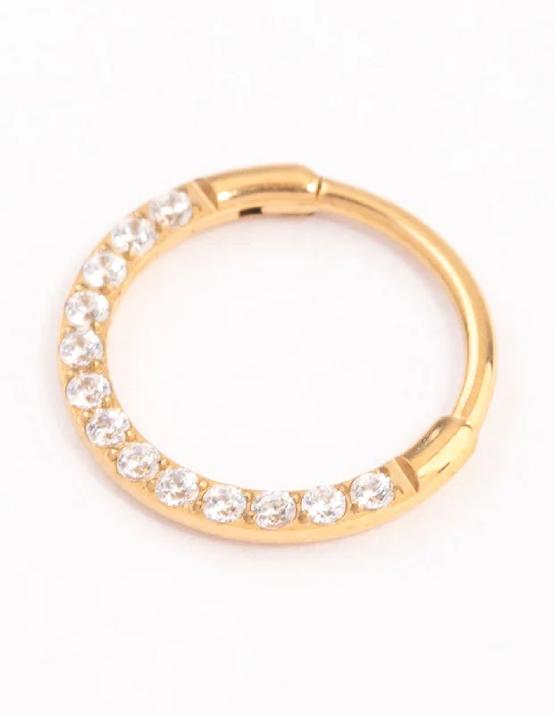 women's simple rings -Gold Plated Titanium Cubic Zirconia Clicker Ring 8mm