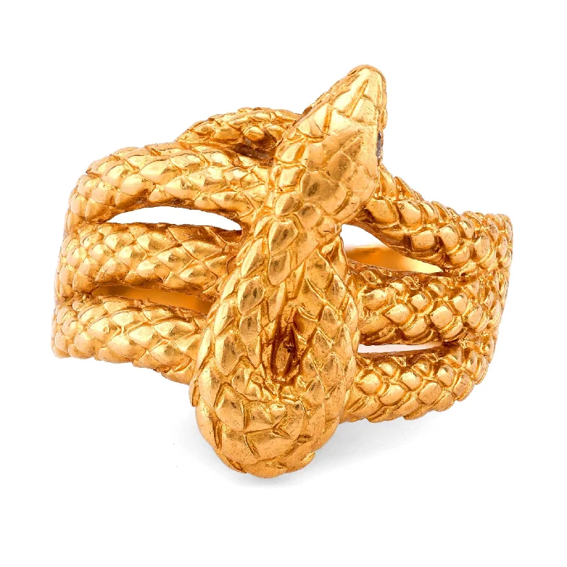 women's diamond-studded necklaces -Vintage Diamond 18K Yellow Gold Snake Ring