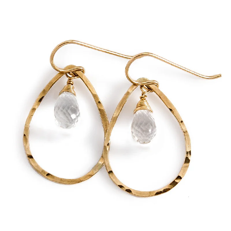 women's casual earrings -Teardrop Gemstone Hoops - Crystal Quartz